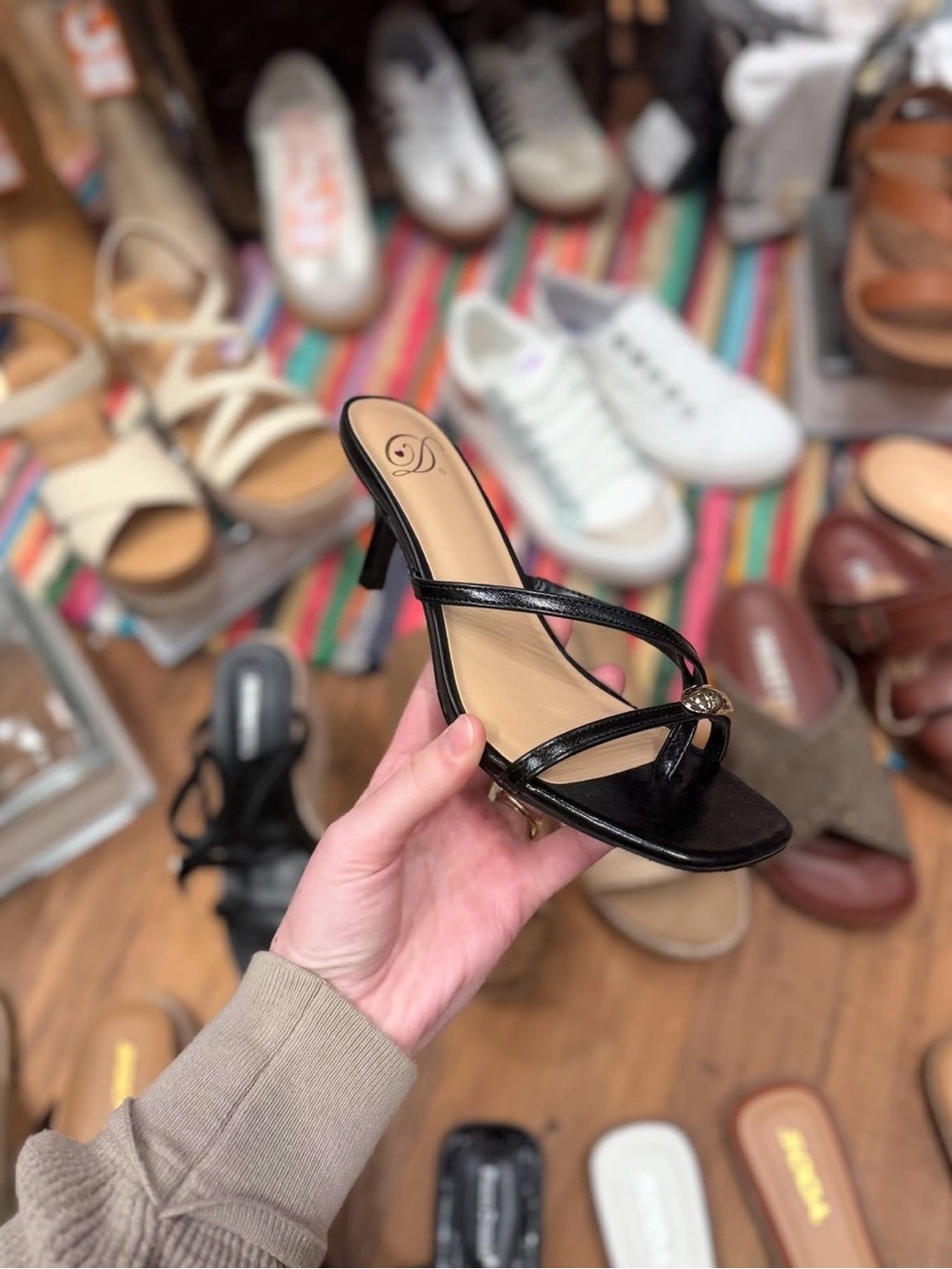 Black Strappy Mid-Heel Sandals